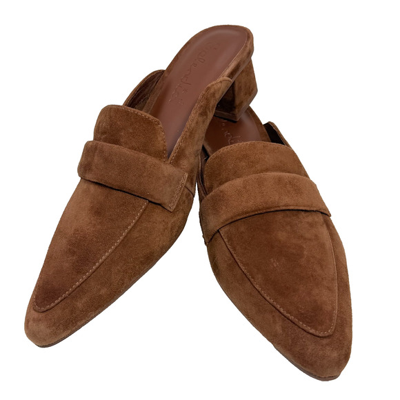 Splendid Shoes - Splendid Loretta Suede Mules 8.5 Brown Pointed Toe Block Heel SlipOn Leather EUC